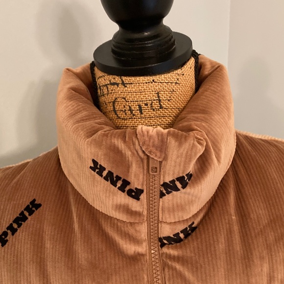NWOTVictoria's Secret PINK Rib Velour Corduroy Crop Puffer Vest Women Size Large - Picture 2 of 13